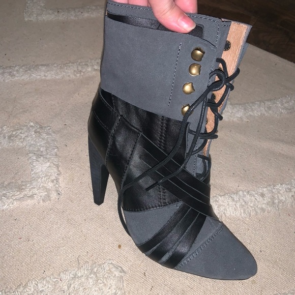 RARE free people x Jeffrey Campbell Bray Heeled Boot Black Gray Victorian fall - Picture 6 of 10